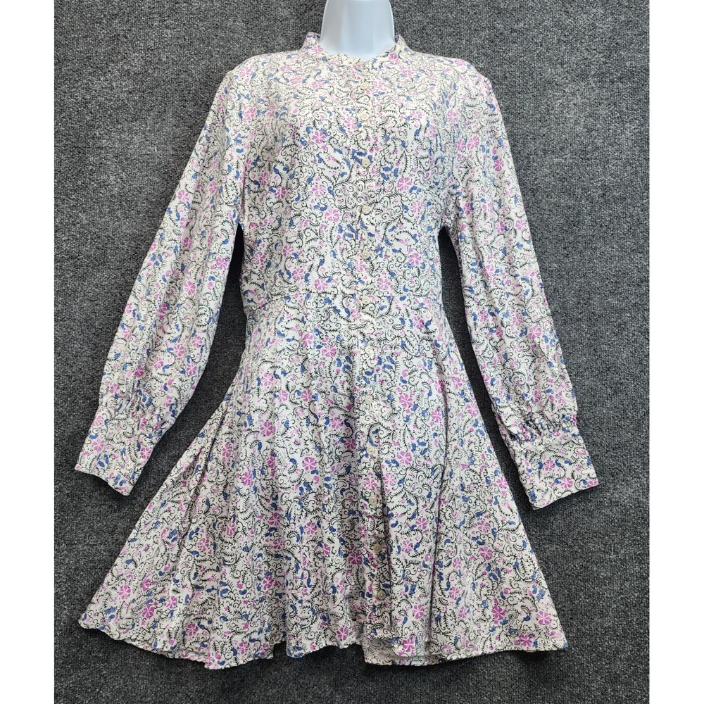 Ann Taylor Women's Floral Lyocell Linen Blend Button Down Dress Cottagecore 14